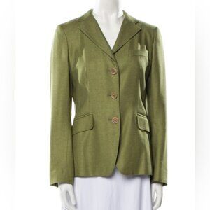 MaxMara Olive‎ Green Silk Cashmere Blazer Sz 8